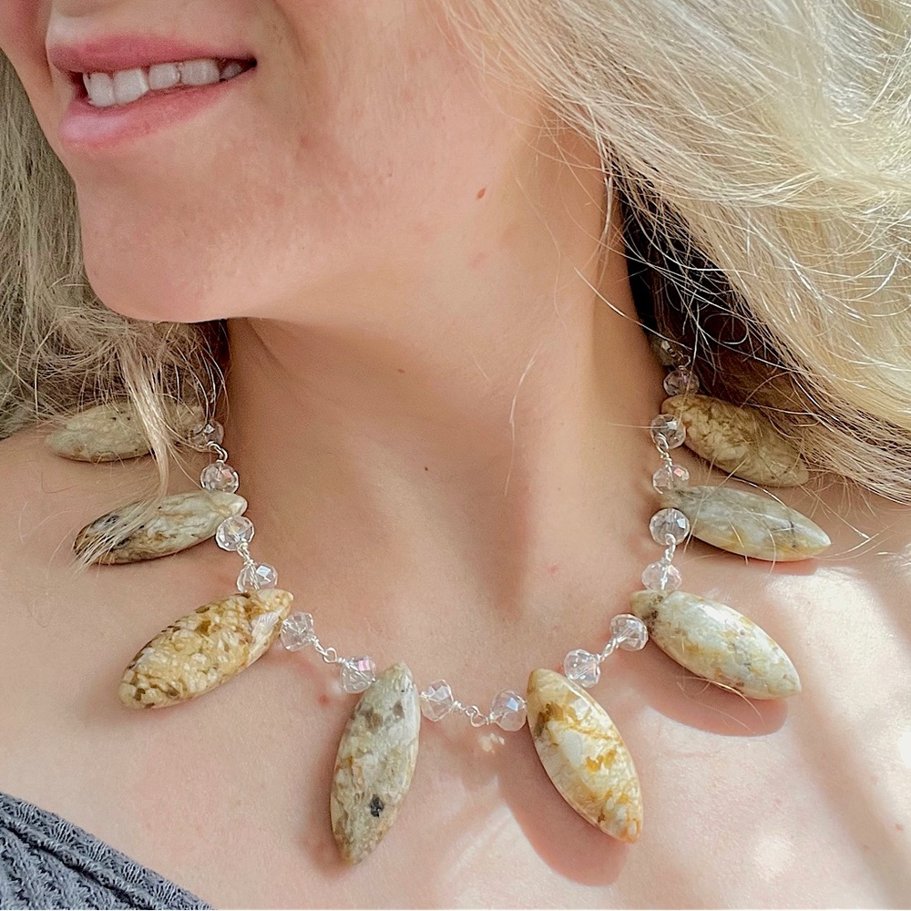Handmade jasper & crystal statement necklace